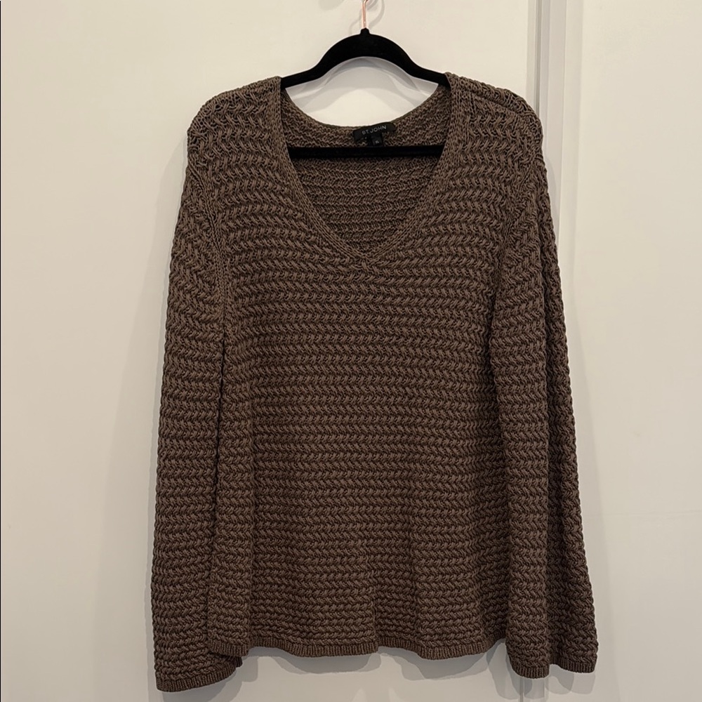 St. John’s Brown V-Neck Knit Cotton Women's Sweater